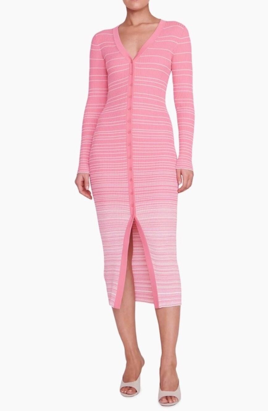 STAUD Pink White Shoko Ombre Sweaterdress Women's Small Ribbed Midi